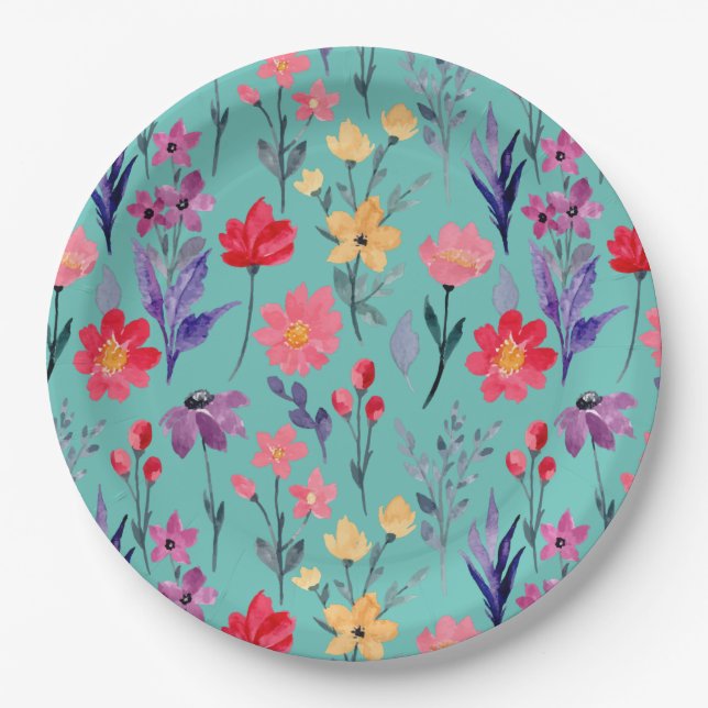 Plato De Papel Naturaleza De Patrón Floral Y Glamuroso Sin Marea (Anverso)