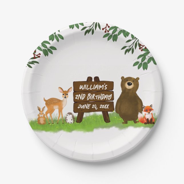 Plato De Papel Nature Rustic Woodland Party Forest Animals  (Anverso)