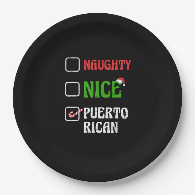 Plato De Papel Naughty Nice Puertorican Santa Holiday Sweet  (Anverso)