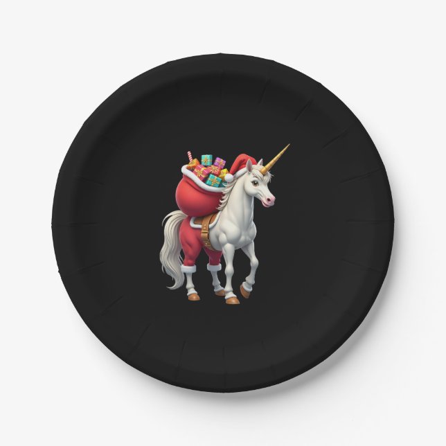 Plato De Papel Naughty Unicorn Pun Funny Family Christmas Morning (Anverso)
