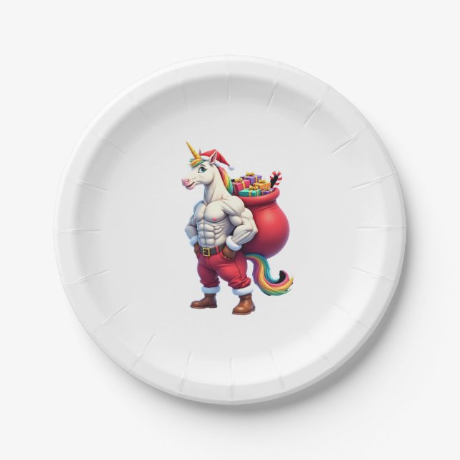 Plato De Papel Naughty Unicorn Pun Funny Family Christmas Morning (Anverso)