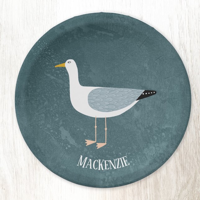 Plato De Papel Náutica personalizada de gaviota ligera (Fun Seagull personalized paper plates)
