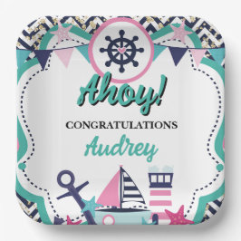 Plato De Papel Nautical Ahoy Baby Shower