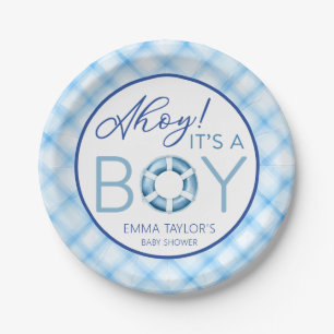 Plato De Papel Nautical Ahoy es un chico Baby Shower