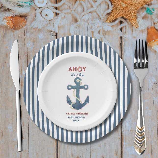 Plato De Papel Nautical Ahoy es un niño Invitación a la ducha beb (Subido por el creador)