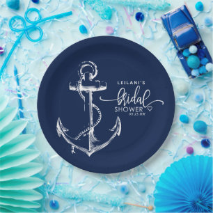 Plato De Papel Nautical Anchor Bridal Shower Navy