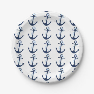 Plato De Papel Nautical Anchor Navy Modern Boy Baby Shower Plate