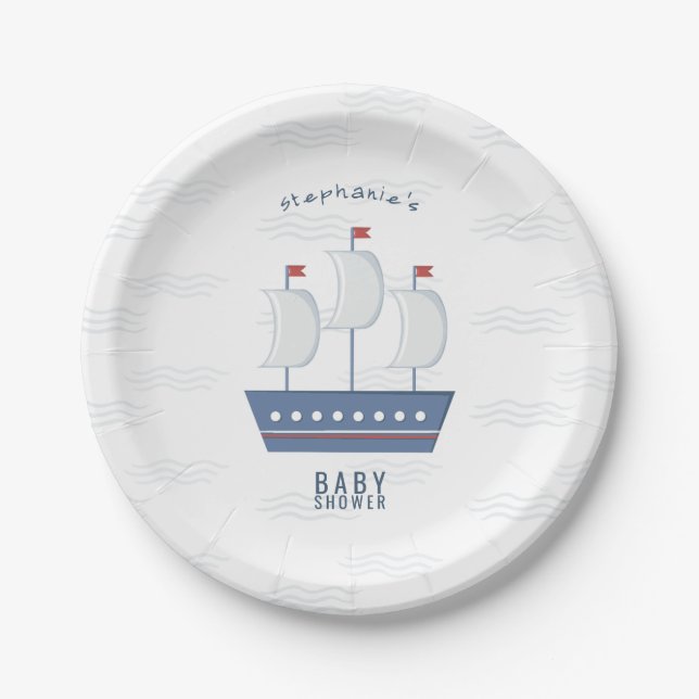 Plato De Papel Nautical Baby Boy Baby Shower (Anverso)