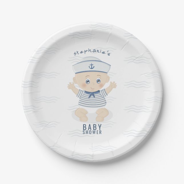 Plato De Papel Nautical Baby Boy Baby Shower (Anverso)