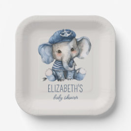 Plato De Papel Nautical Blue Baby Elephant Baby Shower