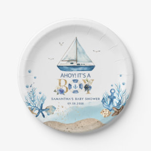 Plato De Papel Nautical Blue Boat Ahoy es un niño Baby Shower