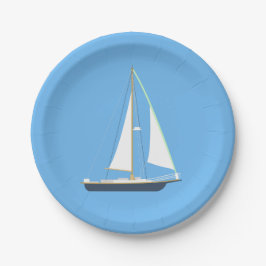 Plato De Papel Nautical Blue Sailboat - Fiesta nupcial Océano de 