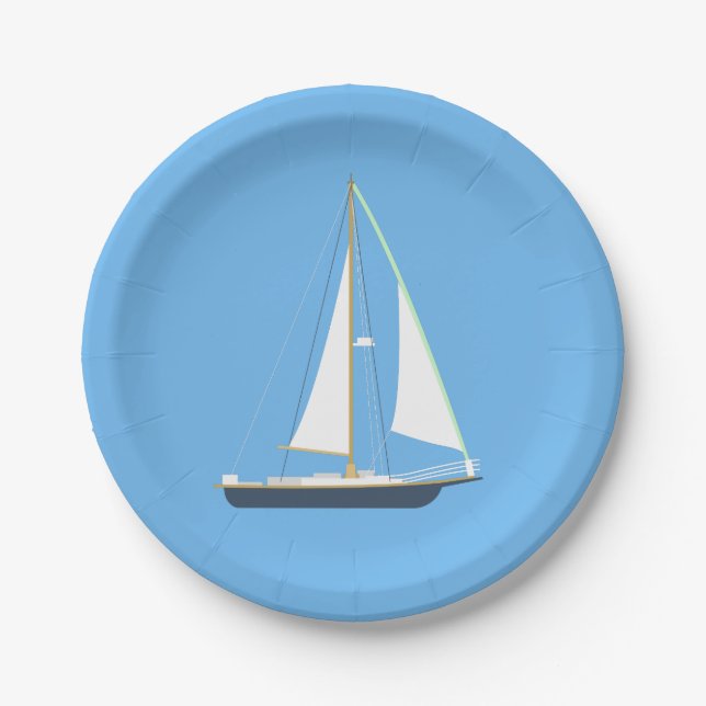 Plato De Papel Nautical Blue Sailboat - Fiesta nupcial Océano de  (Anverso)