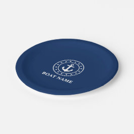 Plato De Papel Nautical Boat Name Anchor Rope Stars Naval Azul
