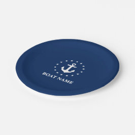 Plato De Papel Nautical Boat Name Anchor Stars Naval Azul