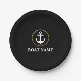 Plato De Papel Nautical Bote Name Anchor Black Gold