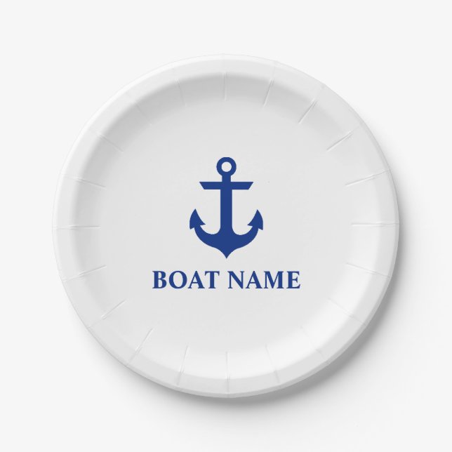 Plato De Papel Nautical Bote Nombre Anchor Blanco (Anverso)