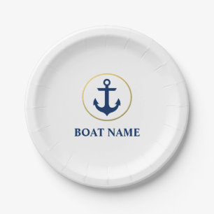Plato De Papel Nautical Bote Nombre Anchor Blanco G