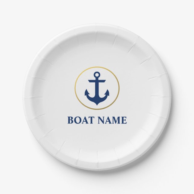 Plato De Papel Nautical Bote Nombre Anchor Blanco G (Anverso)