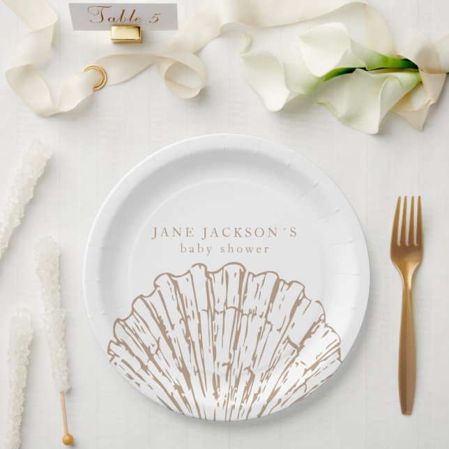 Plato De Papel Nautical Coastal Elegeant Clamshell Baby Shower (Boda)