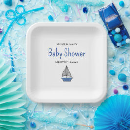 Plato De Papel Nautical Cute Sailboat Baby Boy Couples Shower