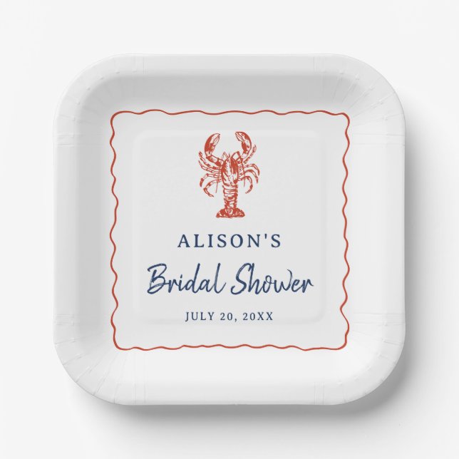 Plato De Papel Nautical Lobster Coastal Bridal Shower  (Anverso)
