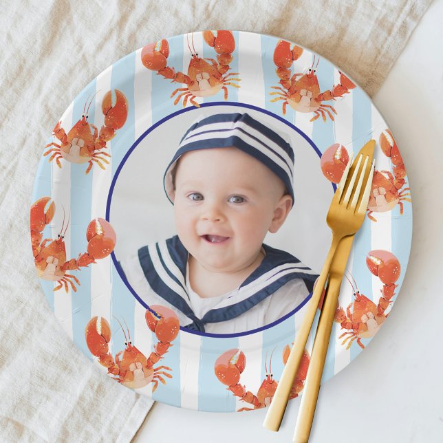 Plato De Papel Nautical Lobster Kids Birthday Photo (Subido por el creador)