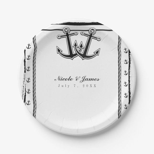 Plato De Papel Nautical Love Anchors Beach Wedding Bridal Shower (Anverso)