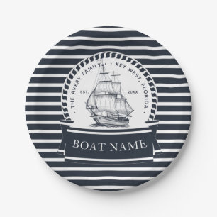 Plato De Papel Nautical Navy Blue Modern Personalizado