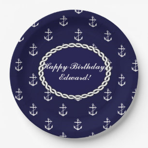 Plato De Papel Nautical Opus Posh Anchor