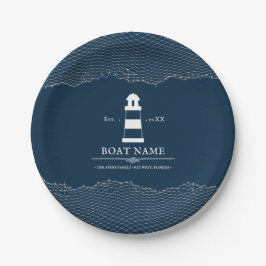 Plato De Papel Nautical Personalized Blue Faro Nombre del barco