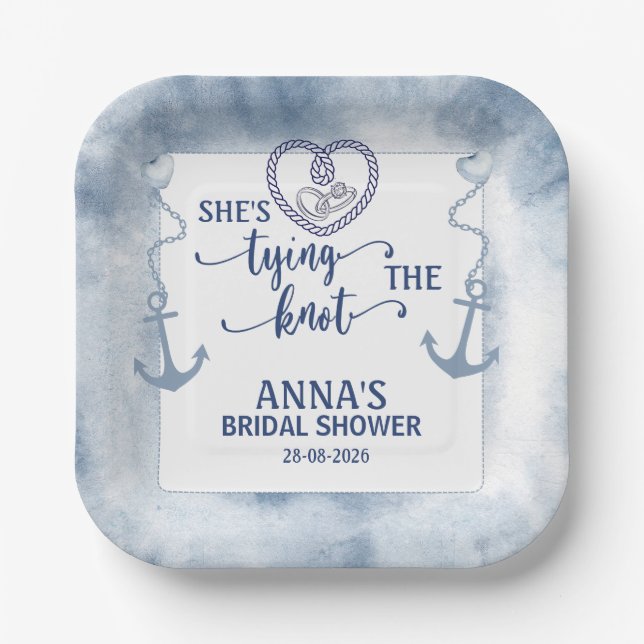 Plato De Papel Nautical Shes Tying the Knot Bridal Shower Elegant (Anverso)