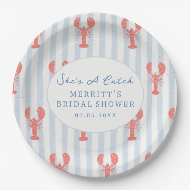 Plato De Papel Nautical Summer Lobster Bridal Shower Paper Plates (Anverso)