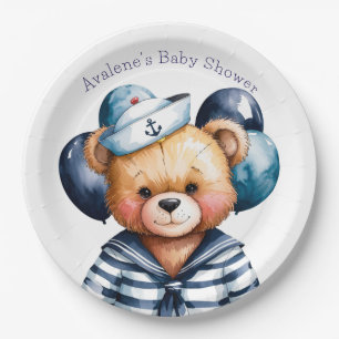 Plato De Papel Nautical Teddy Bear Delight Boy Baby Shower