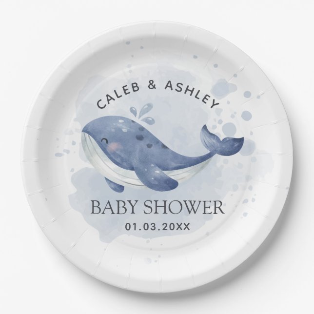 Plato De Papel Nautical Whale Baby Shower Paper Plate (Anverso)