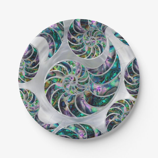 Plato De Papel Nautilus Shell Abalone y Pearl (Anverso)