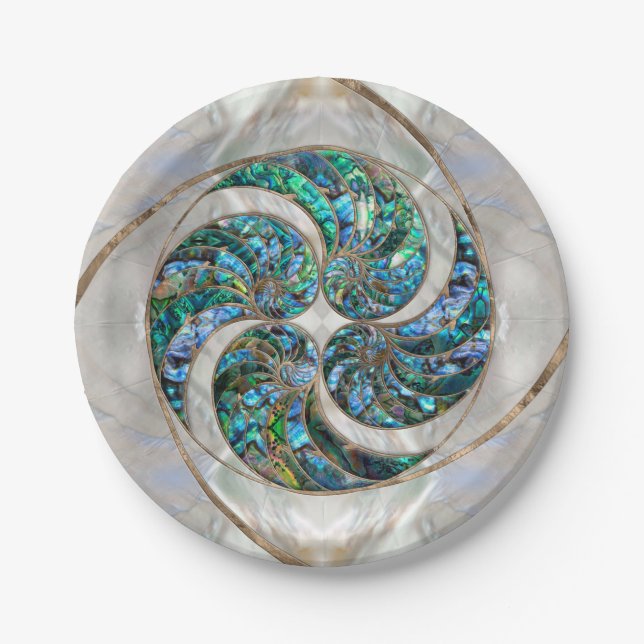 Plato De Papel Nautilus Shell - Abalone y Pearl (Anverso)