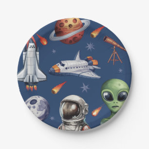 Plato De Papel Nave Espacial De Cohete Moderno Cumpleaños De Plan