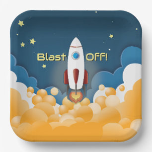 Plato De Papel Nave Espacial Personalizada con Nombre