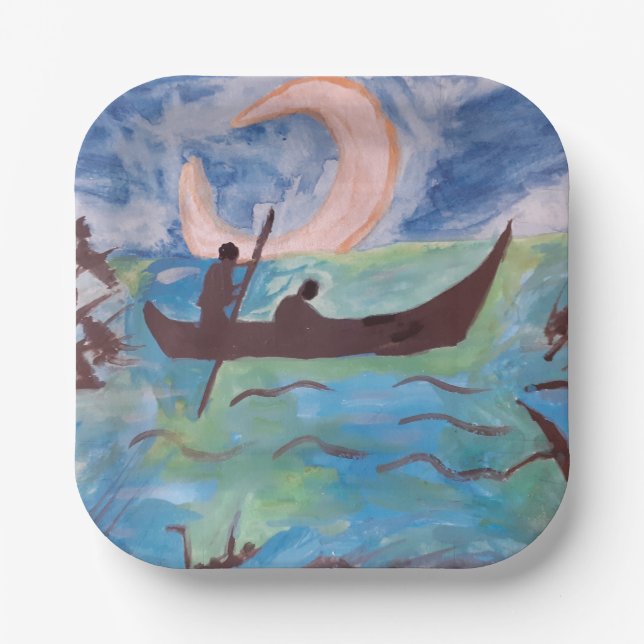 Plato De Papel Navegación bajo la luz de la luna (Anverso)