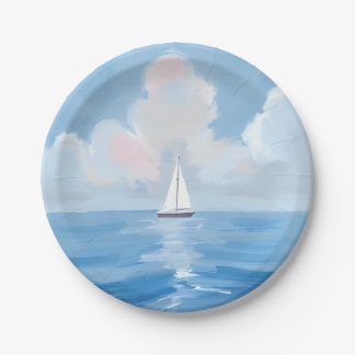 Plato De Papel Navegando en Azul | Pintura del Océano de Velero C