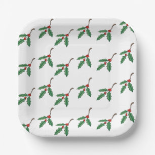 Plato De Papel Navidad Acebo Fiesta