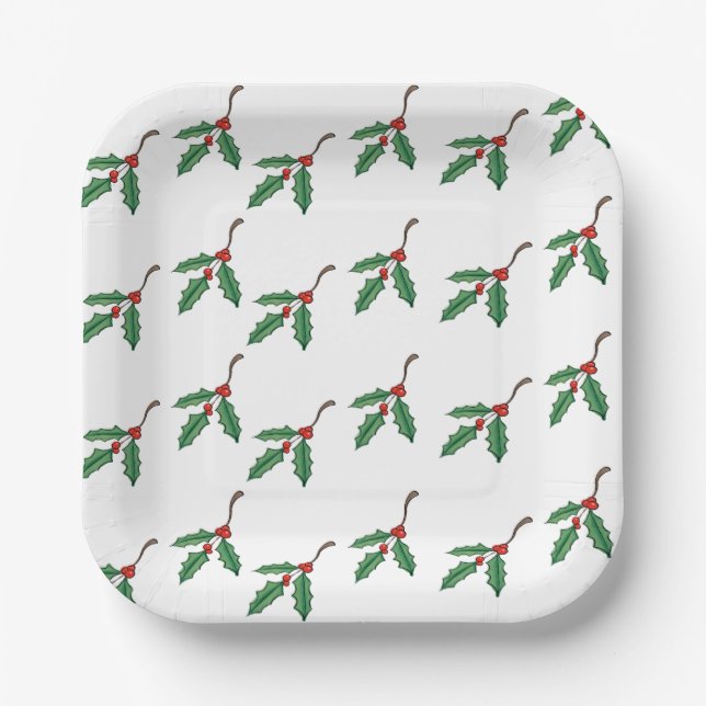 Plato De Papel Navidad Acebo Fiesta  (Anverso)