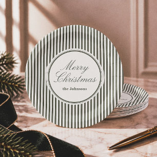 Plato De Papel Navidad Alegre a Rayas Editorial Elegante