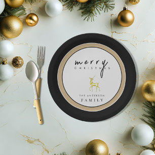 Plato De Papel Navidad Alegre Reno Acuarela Minimalista