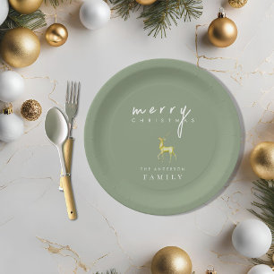 Plato De Papel Navidad Alegre Reno Acuarela Minimalista