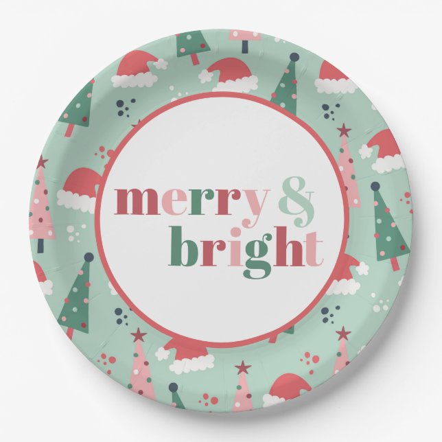 Plato De Papel Navidad Alegre y Brillante (Anverso)