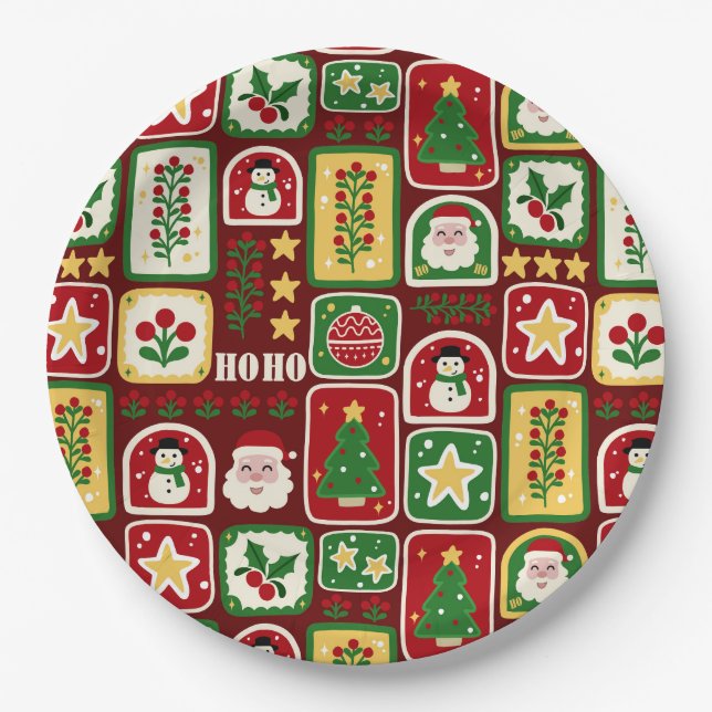 Plato De Papel Navidad Alegre y Brillante (Anverso)