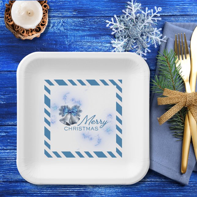 Plato De Papel Navidad Azul Campanas de Plata  (Subido por el creador)