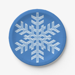 Plato De Papel Navidad azul escarchado congelado copo de nieve
